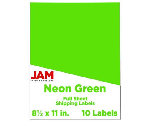 8 1/2 x 11 Full Page Label (Pack of 10) Neon Green