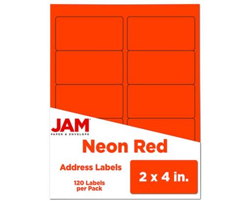 2 x 4 Rectangle Label (Pack of 120) Neon Red
