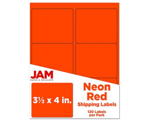3 1/3 x 4 Rectangle Label (Pack of 120) Neon Red
