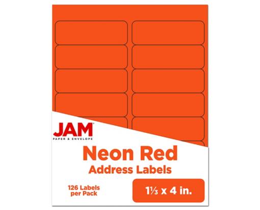 1 1/3 x 4 Rectangle Return Address Label (Pack of 126) Neon Red