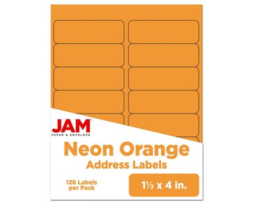 1 1/3 x 4 Rectangle Return Address Label (Pack of 126) Neon Orange
