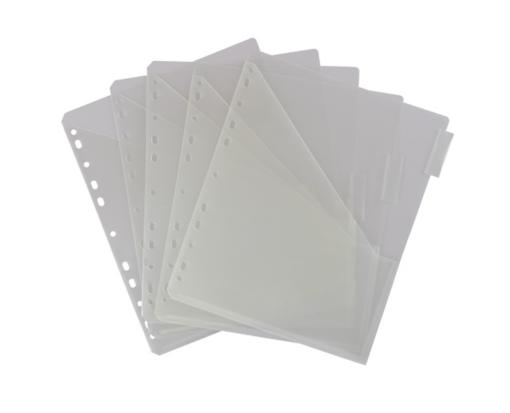 11 1/2 x 1/10 x 9 3/4 Plastic Index 5-Tab Dividers w/ Double Pockets (Pack of 5) Clear