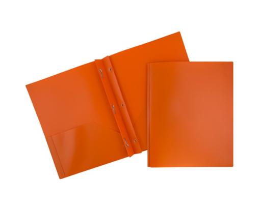 Two Pocket Plastic POP Presentation Folders With Metal prongs (Pack of 6) Orange