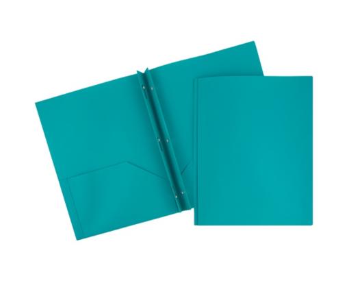 Two Pocket Plastic POP Presentation Folders With Metal prongs (Pack of 6) Teal