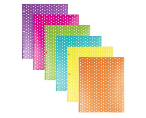 Two Pocket 3 Hole Punch Plastic Presentation Folders (Pack of 6) Assorted