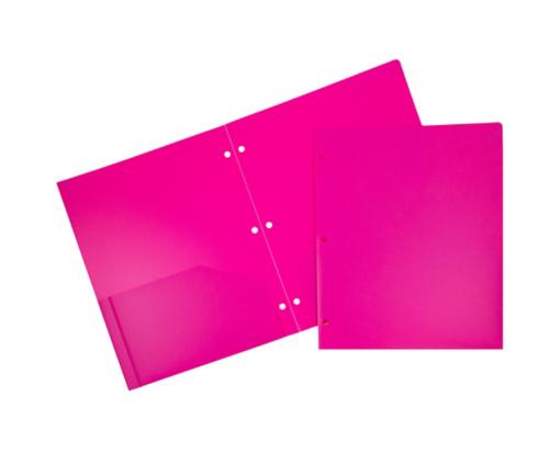 Two Pocket 3 Hole Punch Heavy Duty Plastic Presentation Folders (Pack of 6) Fuchsia Hot Pink