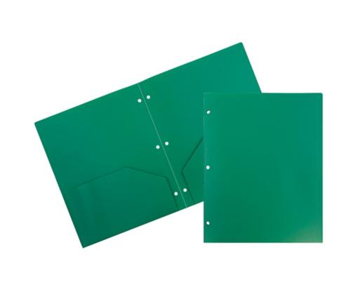 Two Pocket 3 Hole Punch Heavy Duty Plastic Presentation Folders (Pack of 6) Green