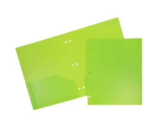 Two Pocket 3 Hole Punch Heavy Duty Plastic Presentation Folders (Pack of 6) Lime Green