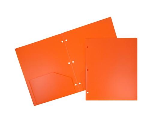 Two Pocket 3 Hole Punch Heavy Duty Plastic Presentation Folders (Pack of 6) Orange