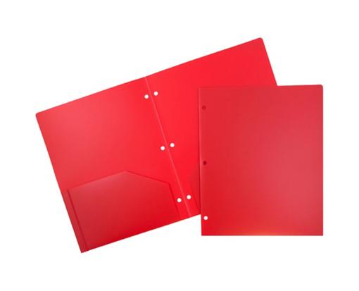 Two Pocket 3 Hole Punch Heavy Duty Plastic Presentation Folders (Pack of 6) Red