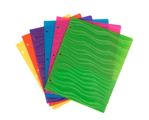 Two Pocket 3 Hole Punch Heavy Duty Plastic Presentation Folders (Pack of 6) Assorted