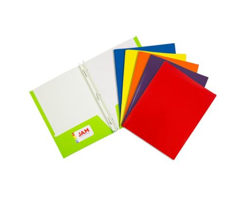 Two Pocket Glossy Presentation Folders With Metal Prongs (Pack of 6) Assorted