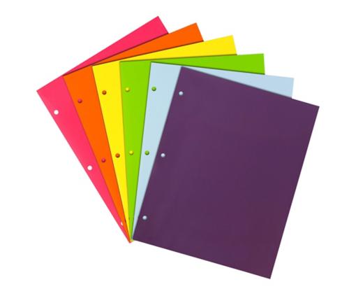 Two Pocket 3 Hole Punch Glossy Presentation Folders (Pack of 6) Assorted