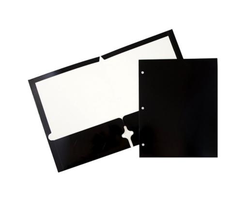 Two Pocket 3 Hole Punch Glossy Presentation Folders (Pack of 6) Black