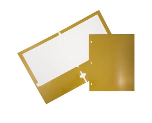Two Pocket 3 Hole Punch Glossy Presentation Folders (Pack of 6) Gold