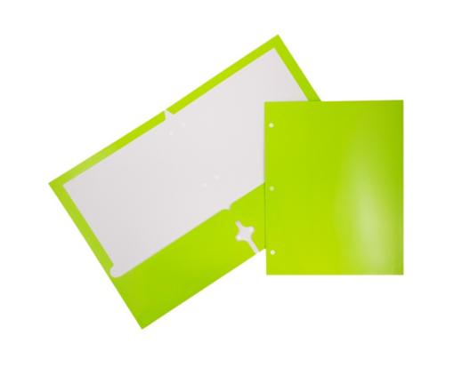 Two Pocket 3 Hole Punch Glossy Presentation Folders (Pack of 6) Lime Green