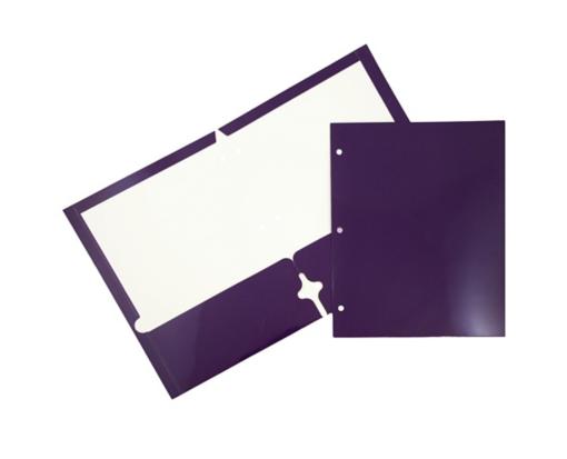 Two Pocket 3 Hole Punch Glossy Presentation Folders (Pack of 6) Purple