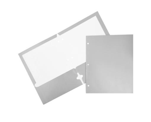 Two Pocket 3 Hole Punch Glossy Presentation Folders (Pack of 6) Silver
