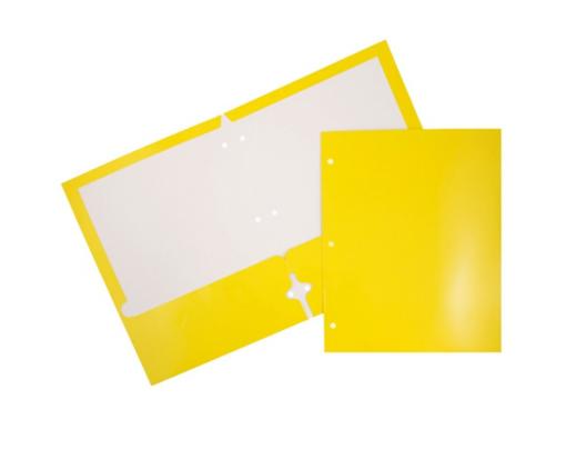 Two Pocket 3 Hole Punch Glossy Presentation Folders (Pack of 6) Yellow