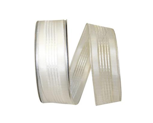 1 1/2" Sheer Bridal Stripe Value Wired Edge Ribbon, 50 Yards White
