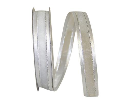 5/8" Sheer Satin Edge Metallic Ribbon, 25 Yards White/Silver