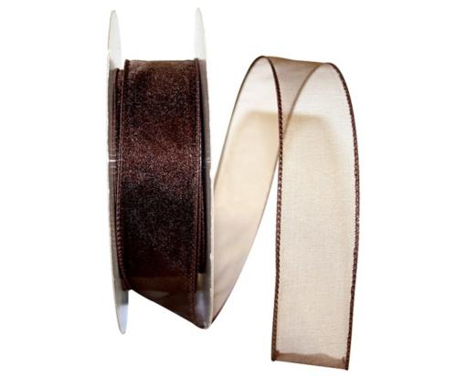 1 1/2" Sheer Lovely Value Wired Edge Ribbon, 50 Yards Brown
