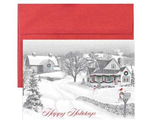 5 5/8  x 7 7/8 Folded Card Set (Pack of 16) Holiday Winter Scene