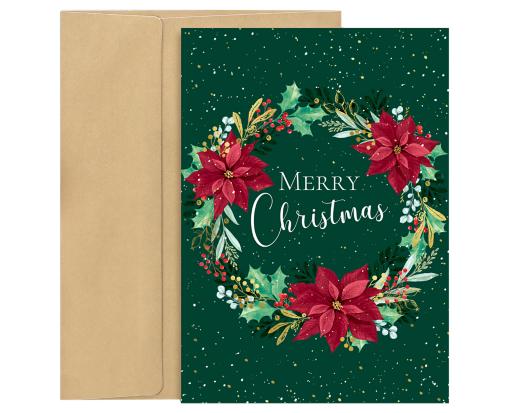 5 5/8  x 7 7/8 Folded Card Set (Pack of 16) Poinsettia Greenery Wreath