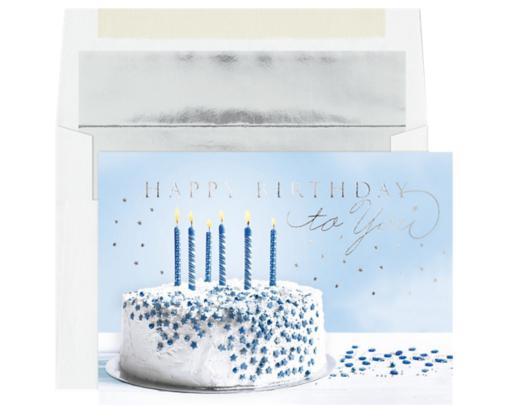 7 3/4 x 5 3/8 Folded Card Set (Pack of 25) Birthday Cake Wishes