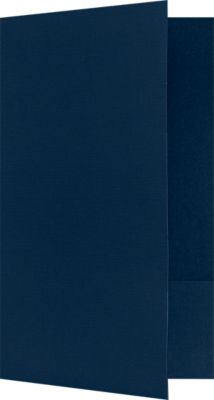 Legal Size folders in Nautical Blue Linen with a standard two pocket design measure 9" x 14 1/2" and are perfect for holding legal size 8 1/2" x 14" paper and documents used by attorneys, mortgage lenders, title companies and other agencies that work with legal documents. The two interior pockets measure 4" in height and the right pocket features card slits to securely hold and display standard size business cards (3 1/2" x 2"). Both pockets are also die-cut in a v-split style to prevent buckling when opening and closing the covers. This folder is created from thick, durable 100lb. cover stock in a deep blue color with a high-quality linen texture. The square corners of this legal size presentation folder were expertly die-cut for a clean, professional look.