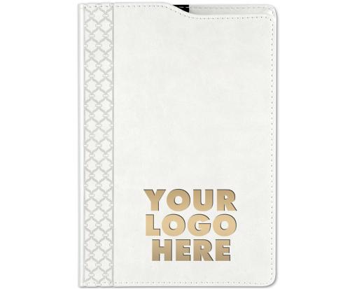 5 3/4 x 8 1/4 Recycled Leather Journal w/Pen Slot  (Custom w/Gold Foil) White w/ Gold Foil