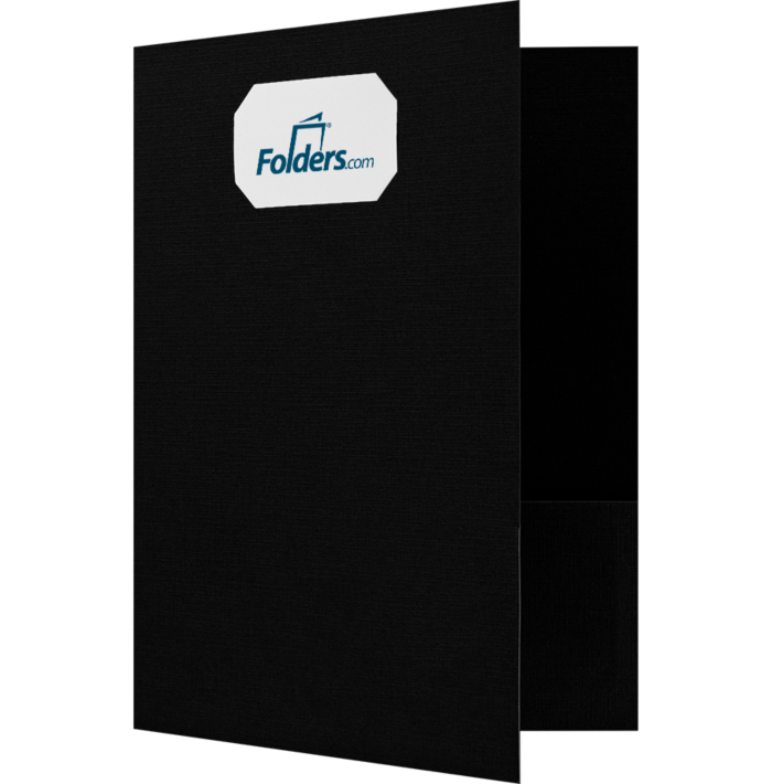 9 x 12 Presentation Folder w/Front Cover Center Card Slits Deep Black Linen
