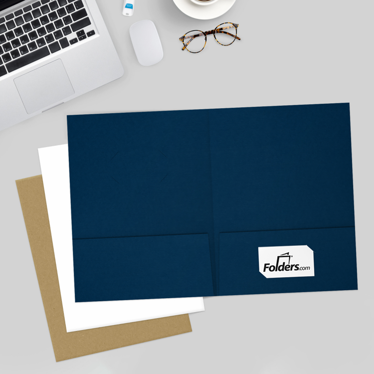 9 x 12 Presentation Folder w/Front Cover Center Card Slits Nautical Blue Linen