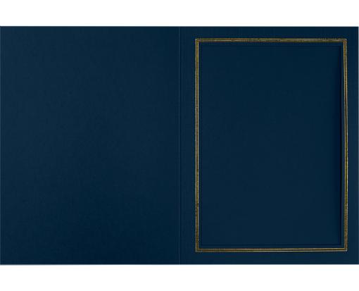 6 x 8 Portrait Photo Holder Nautical Blue Linen w/Gold Foil