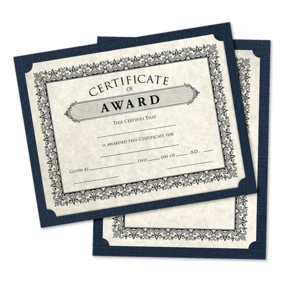 25 Pack LUXPaper Certificate Holders for Awards Documents CH-362-25 Die Cut Slits and Secure Tuck Tab Closure for 5 x 8 Papers 100lb Nautical Blue Linen with 2020 in Silver Foil Diplomas 