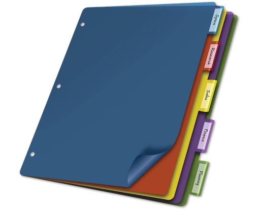 Poly Divider w/No Pockets (5 Tab) Assorted