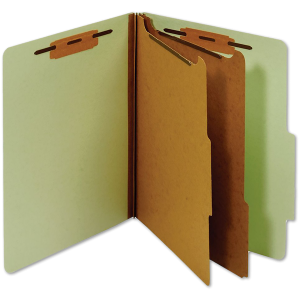 Letter Size Standard Classification Folder (2/5 Cut Tab) w/2 Divider & Bonded Fastener (Pack of 100) Green