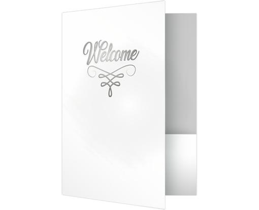 9 x 12 Welcome Folder White Gloss - Silver Foil Flourish