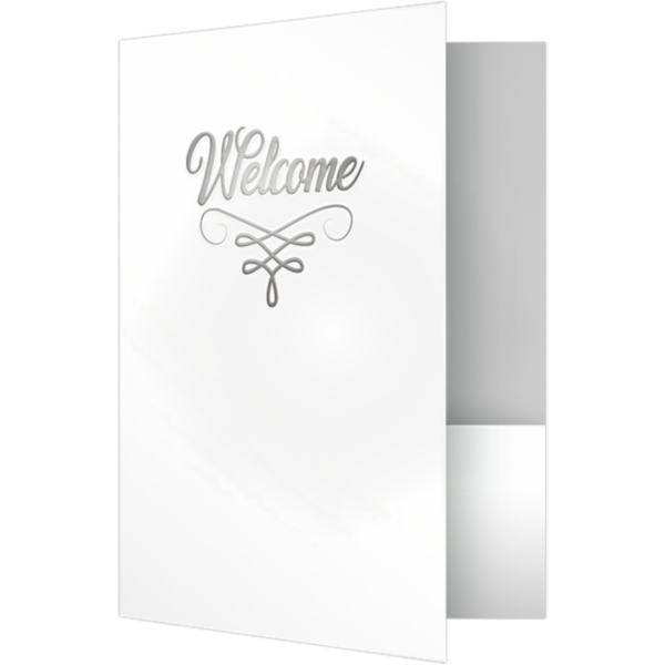 9 x 12 Welcome Folder White Gloss - Silver Foil Flourish