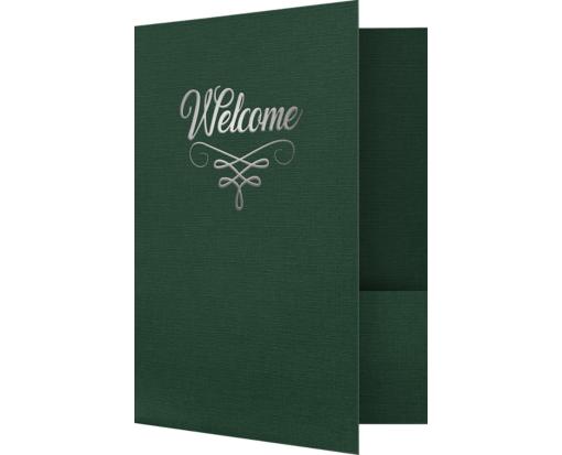 9 x 12 Welcome Folder Green Linen - Silver Foil Flourish
