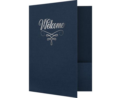 9 x 12 Welcome Folder Nautical Blue Linen - Silver Foil Flourish