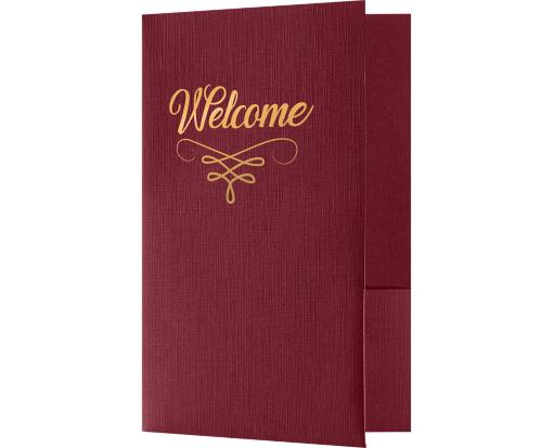6 x 9 Welcome Folder Burgundy Linen - Gold Foil Flourish