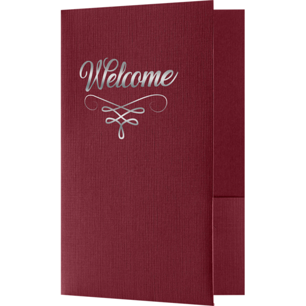 Blank 6 X 9 Welcome Folders Silver Foil Stamped Burgundy Linen Silver Foil Flourish Folders Com