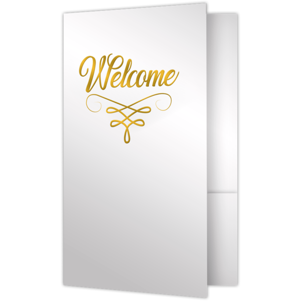 Blank 6 X 9 Welcome Folders Gold Foil Stamped Bright White Gloss W Gold Foil Folders Com